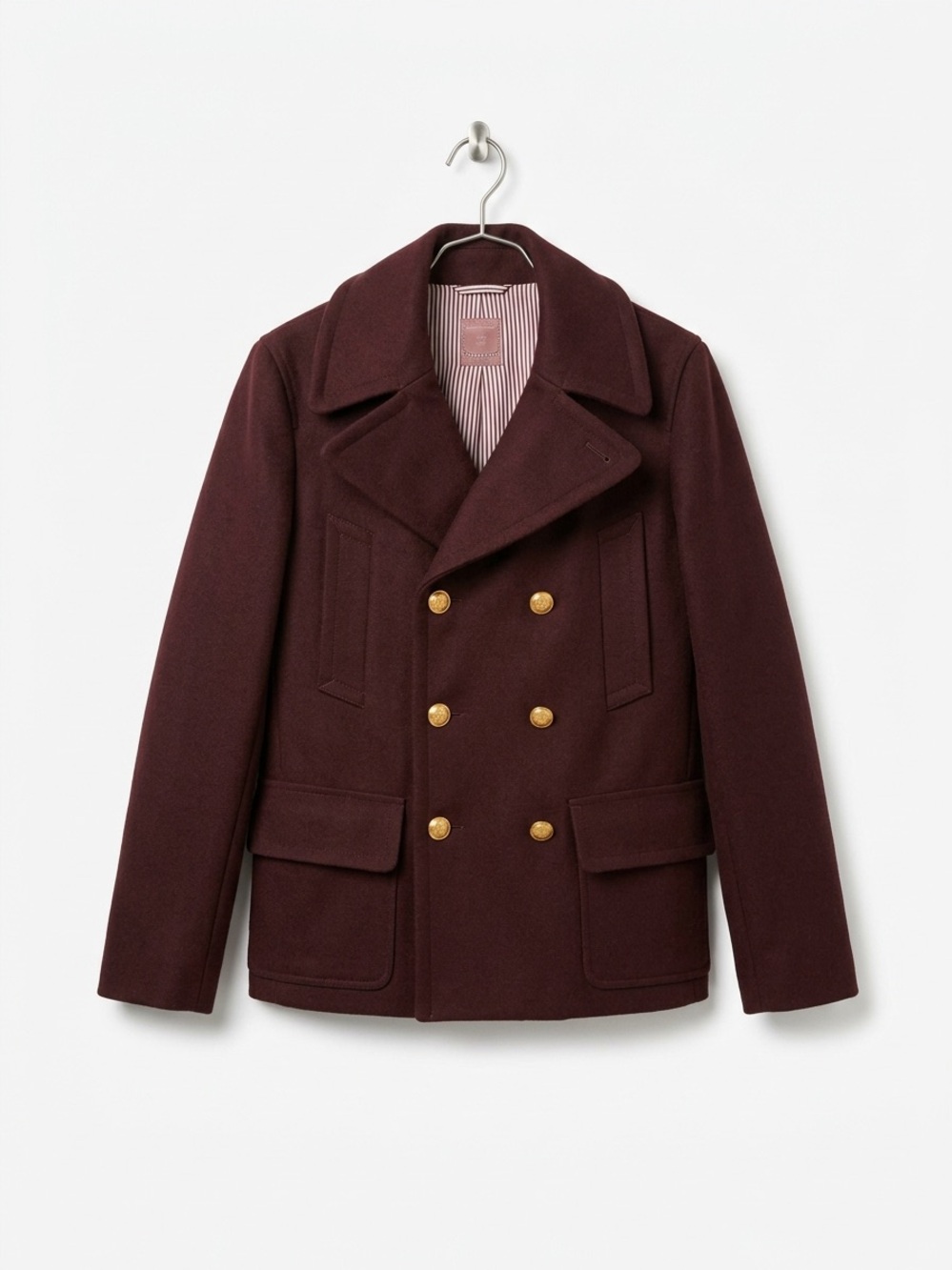Gap Brown Wool Blend Double Breasted Pea Coat w/ Gold Buttons M